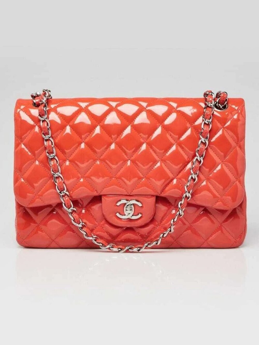 Chanel Pink Quilted Patent Leather Classic Jumbo Double Flap Bag